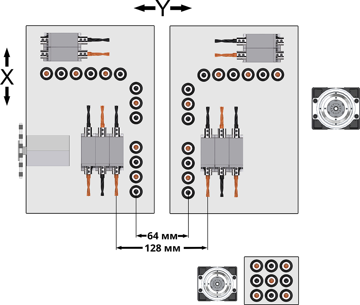 Configuration of the drilling group of the KDT KD-612NHS machine